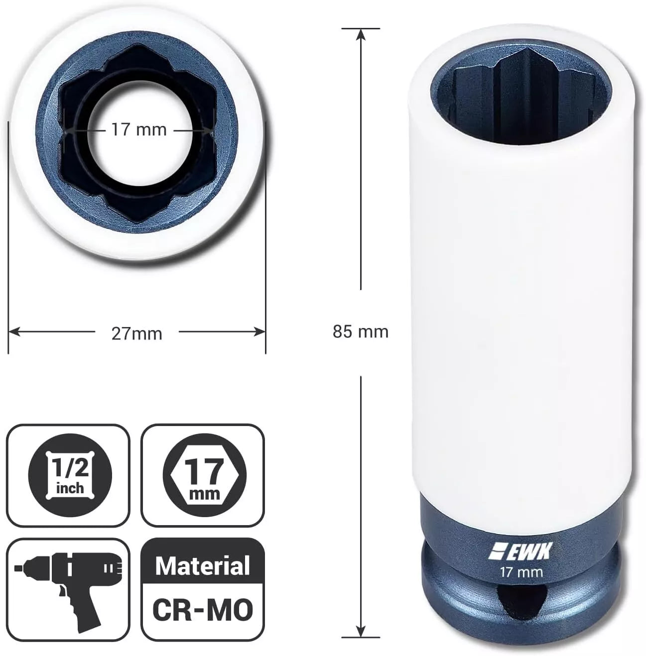 17mm socket dimensions and specifications for Mercedes lug bolts