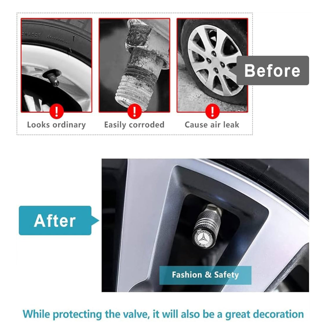 Mercedes Benz Valve Stem Caps Tire Air Dust Covers – 4 Pack