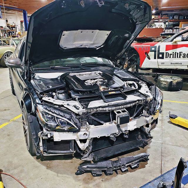 c63s-heat-exchanger-installed-front-bumper-off