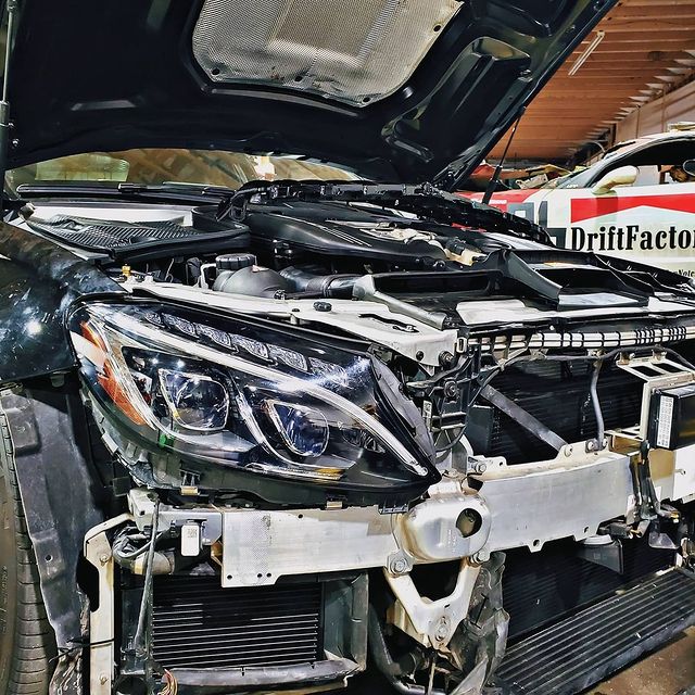 Close-Up of AMG C63S Heat Exchanger Upgrade Installed Behind Grille