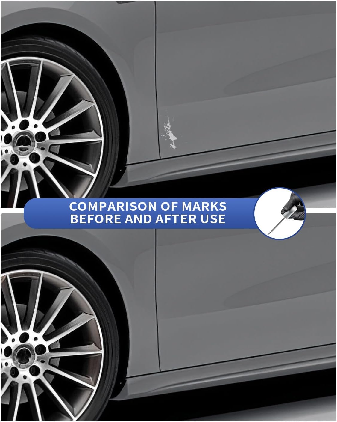 Side door repair using Brilliant Silver Mercedes touch-up paint pen