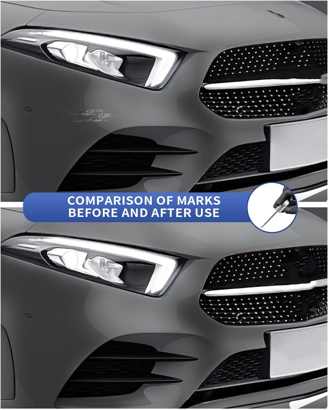 Brilliant Silver paint pen applied to bumper with visible improvement