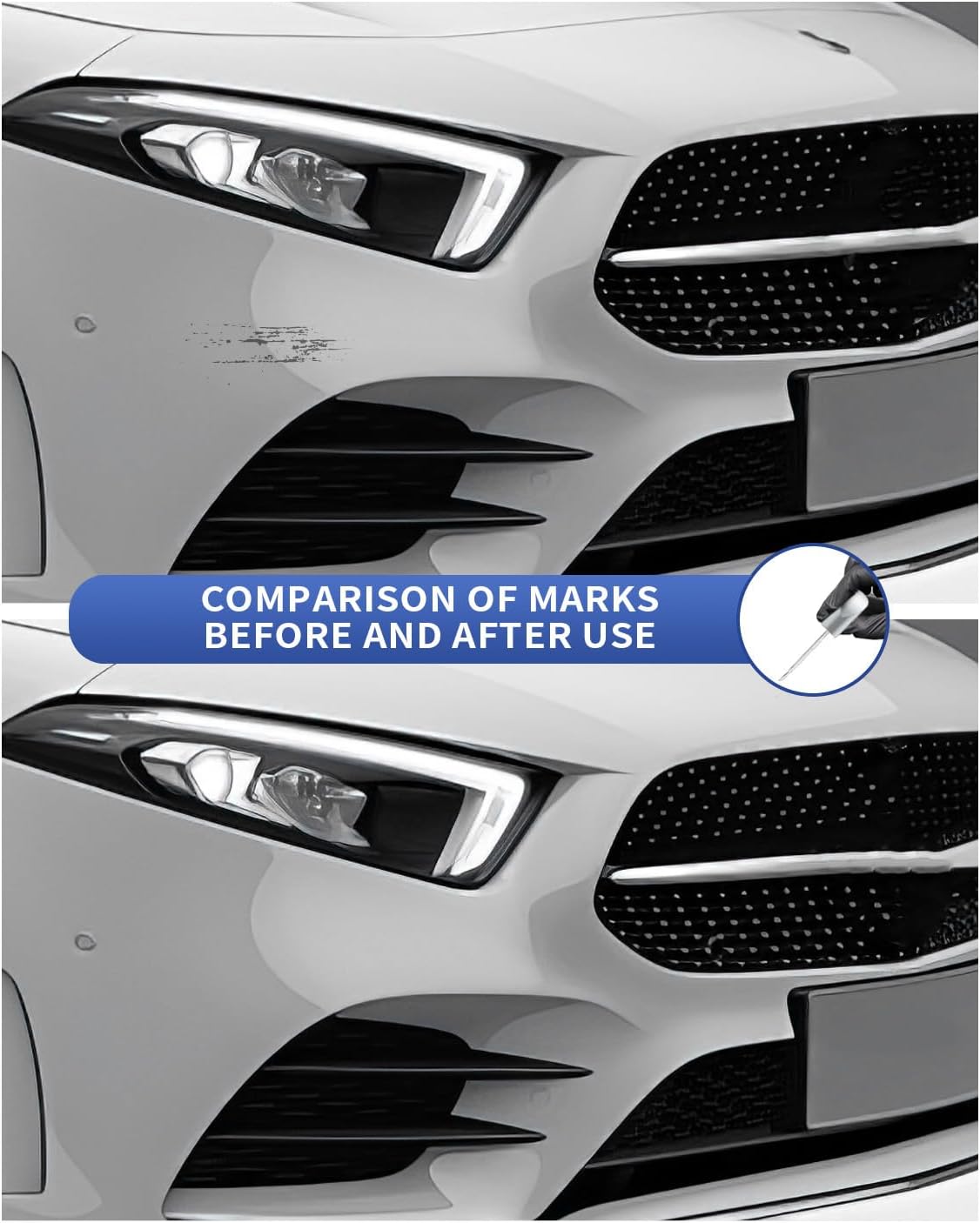 Calcite White Mercedes bumper scratch repair comparison
