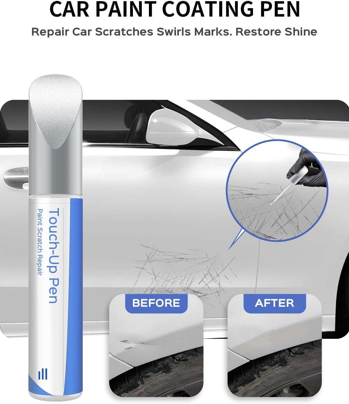 Before and after paint correction using Calcite White touch-up pen