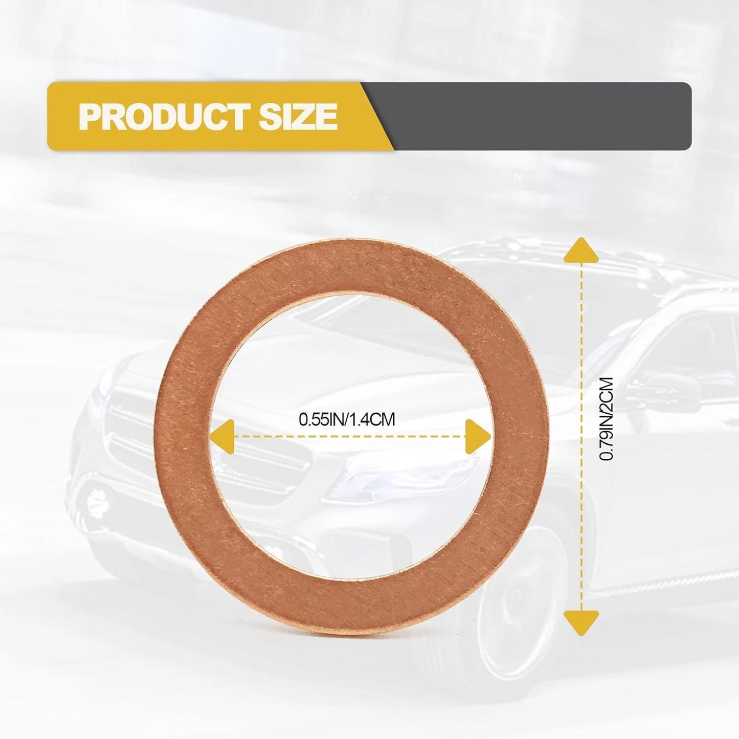 Detailed dimensions of copper oil drain washer – 14mm ID, 20mm OD, 1.5mm thickness