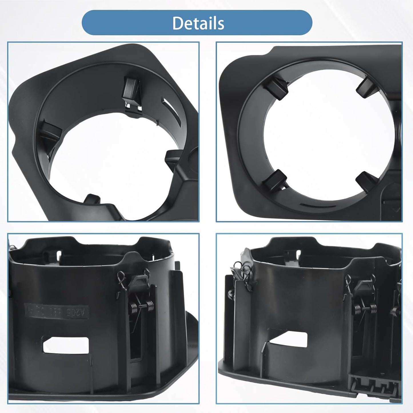 Detailed close-up of Mercedes-Benz OEM cup holder clips and structure