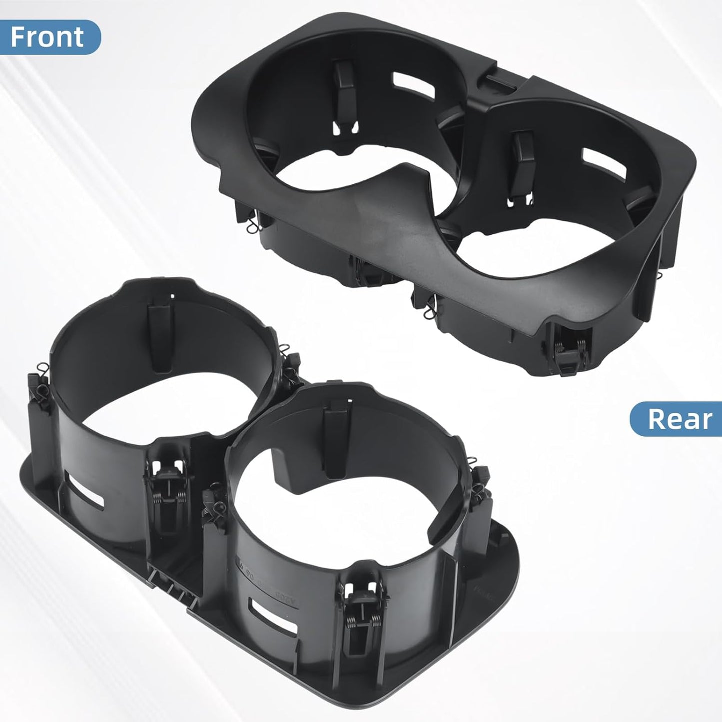 Front and rear view of cup holder insert for Mercedes-Benz W205 W213 W253