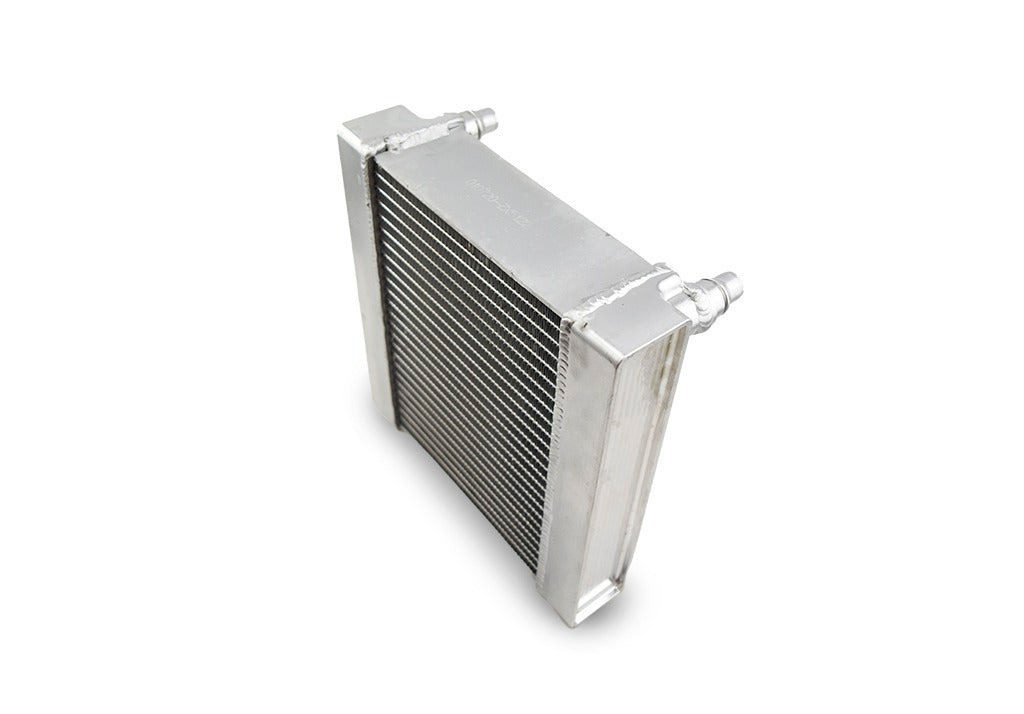 Angled view of Mercedes-AMG W213 E63S auxiliary heat exchanger upgrade