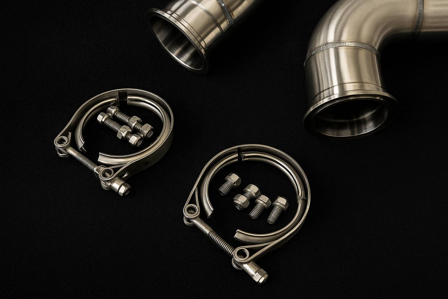 Complete V-band clamps and hardware kit included with 2018–2023 Mercedes-AMG E63 / E63S W213 catless downpipes