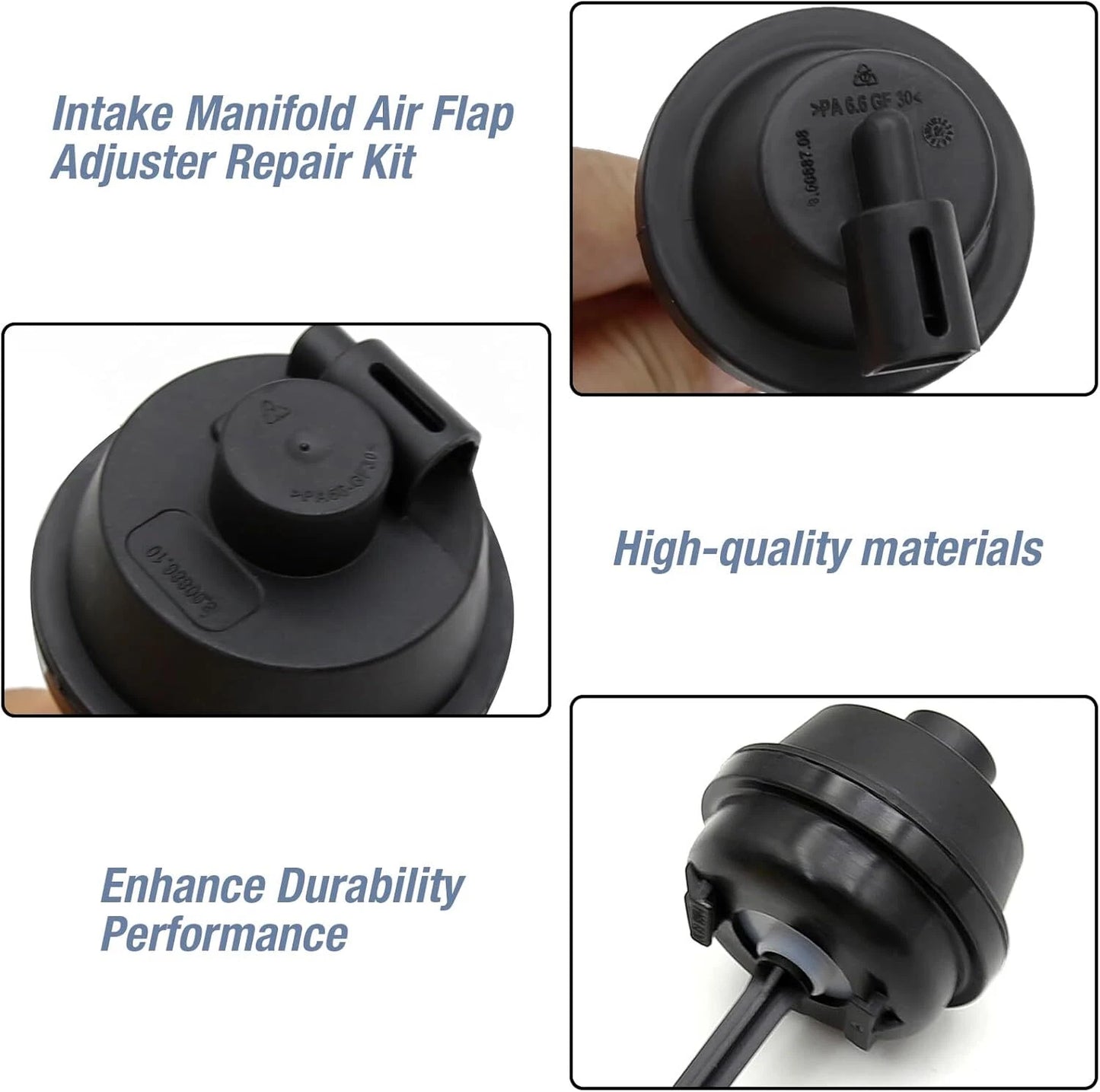 Close-up views of intake flap adjuster components showing material quality and durability