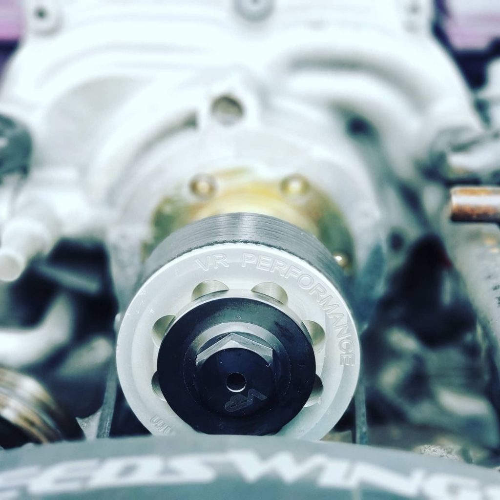 Clutch delete pulley installed on M113K AMG supercharger showing fitment