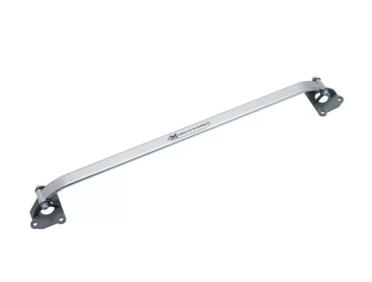 Megan Racing front strut tower brace installed on Mercedes-Benz W211 E-Class improving chassis rigidity and steering response