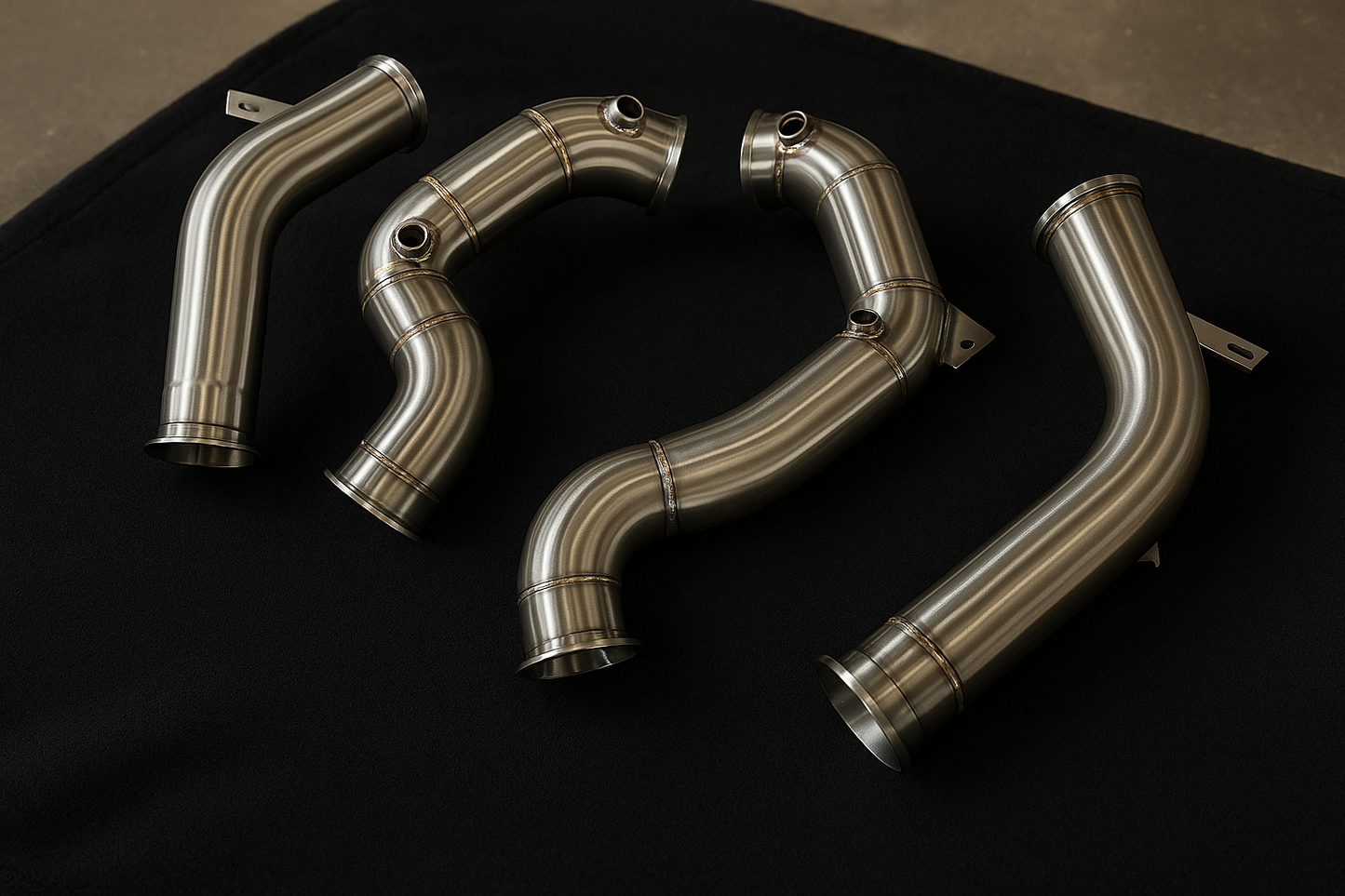 High-performance catless downpipes for 2018–2023 Mercedes-AMG E63 / E63S W213, precision TIG-welded stainless steel construction