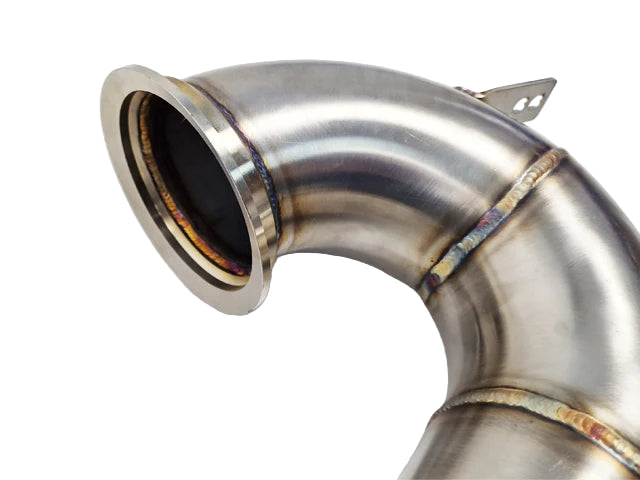 Flange and inlet detail of Mercedes M256 catless downpipe for E53, CLS53, GT53