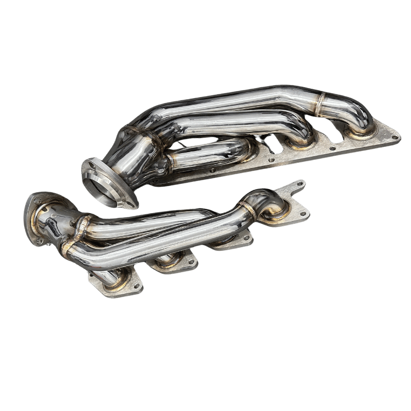 High-flow stainless mid-length performance headers for Mercedes M273 V8 engines including E550, CLS550, SL550