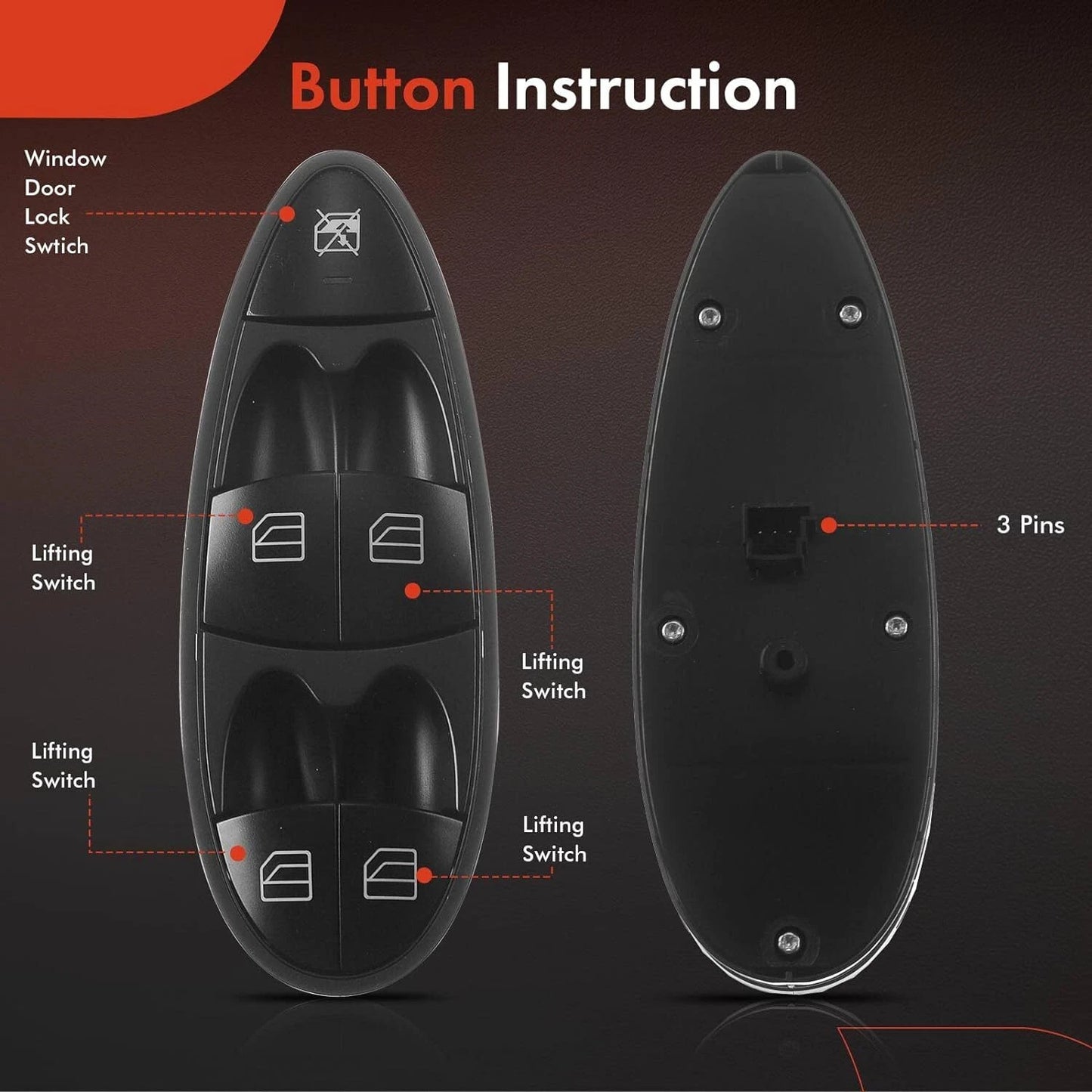 Driver window switch layout and 3-pin connector diagram