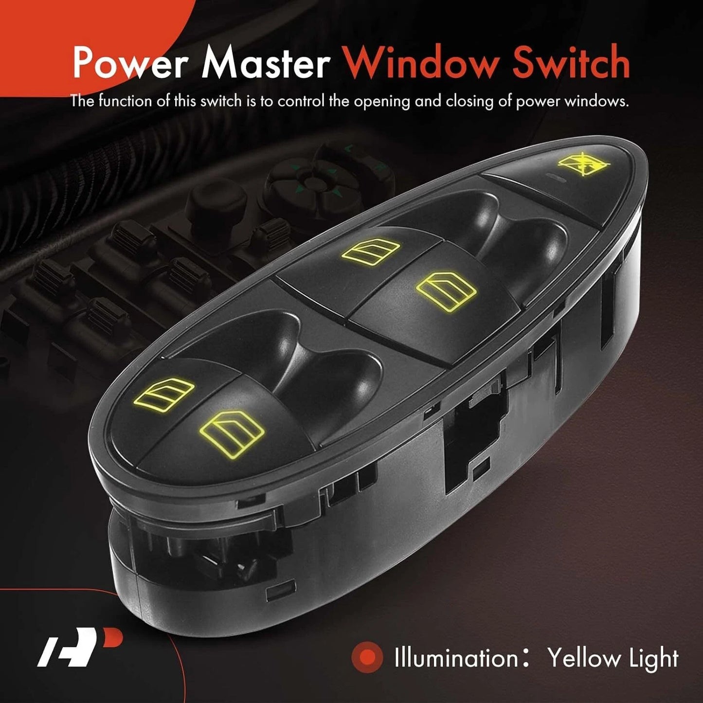 Power master window switch with yellow illumination - Mercedes-Benz