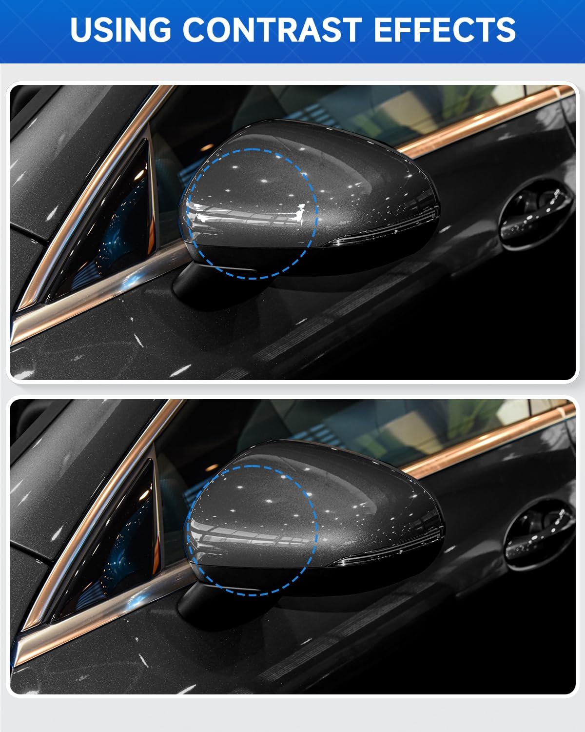Before and after using Obsidian Black touch-up pen on Mercedes paint damage