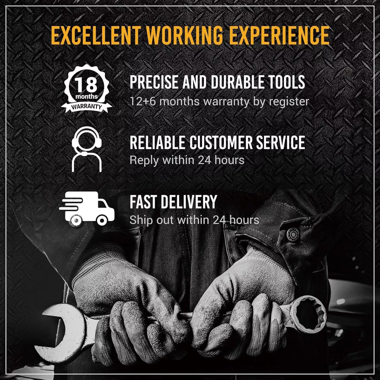 Premium tool features including durable materials, fast delivery, and reliable service