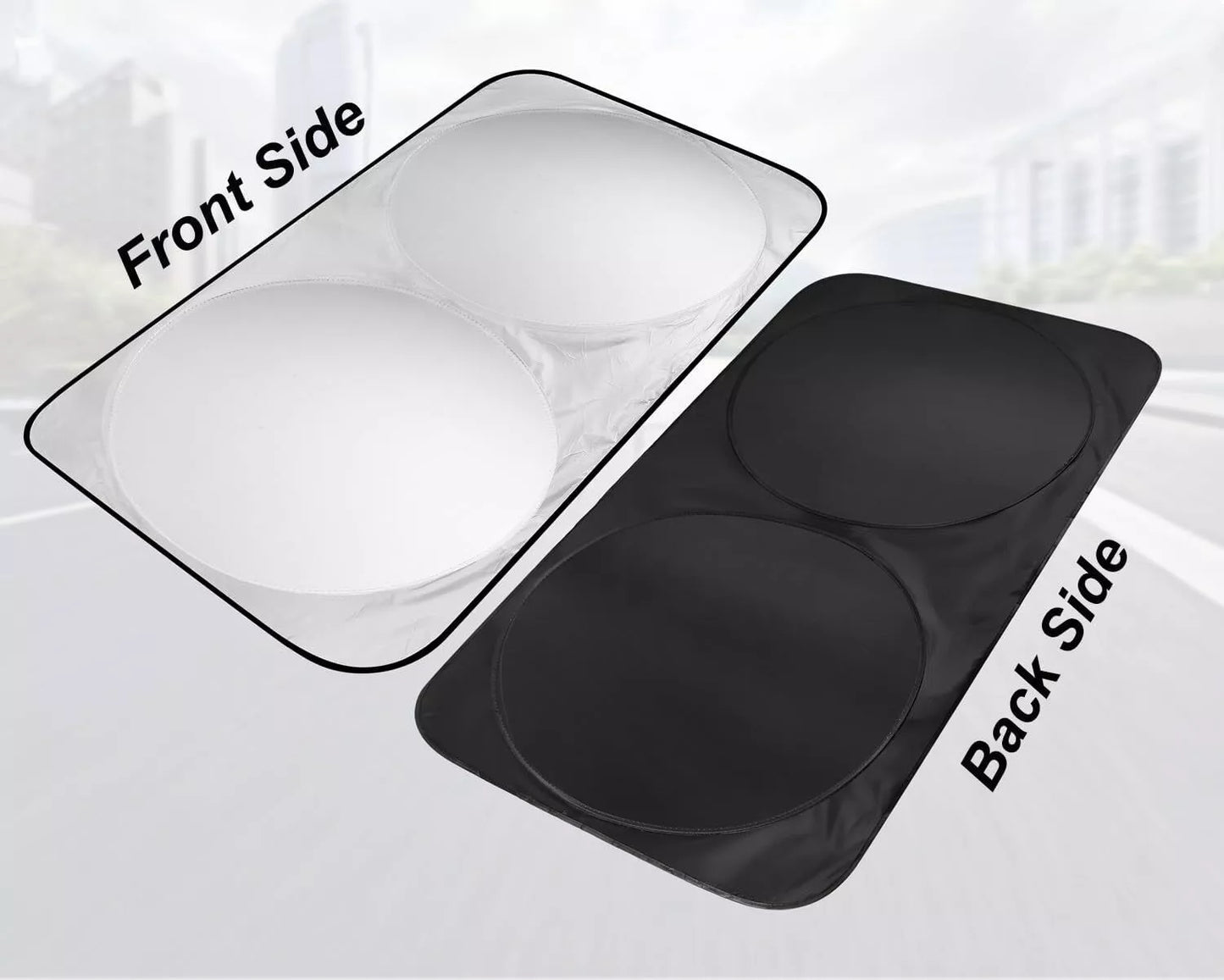 Dual-layer sunshade with silver reflective front and black UV-absorbing back for Mercedes