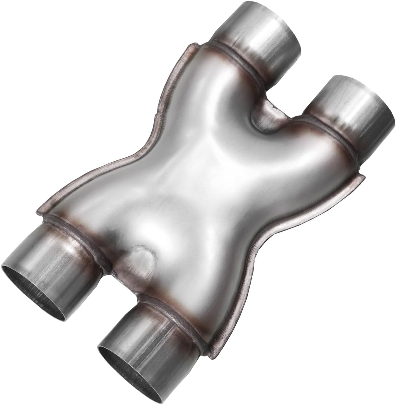 2.25 inch universal weld-on exhaust X-pipe, dual 2.25 to 2.25 crossover, top view