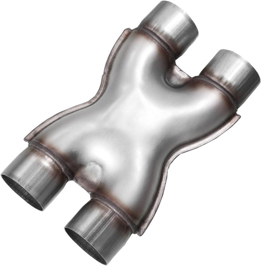 2.25 inch universal weld-on exhaust X-pipe, dual 2.25 to 2.25 crossover, top view