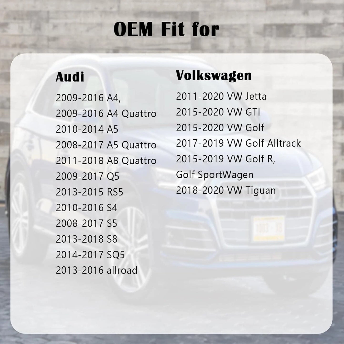 Fitment Chart for Audi & Volkswagen Models