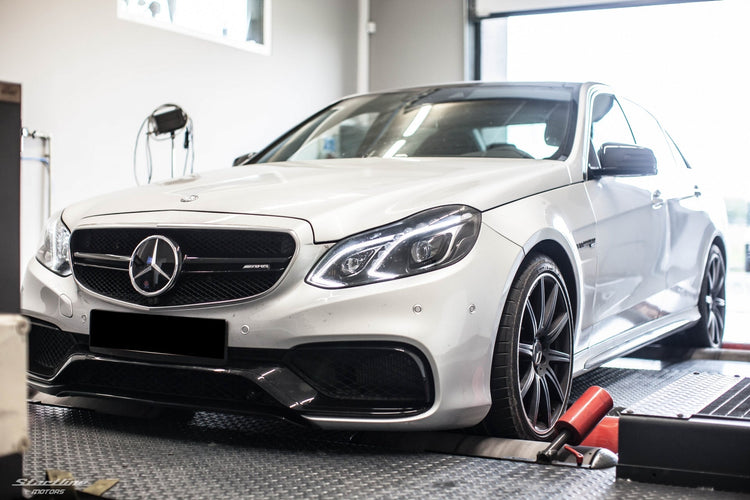 Mercedes E63 AMG W212 with M157 engine on dyno testing performance parts upgrades