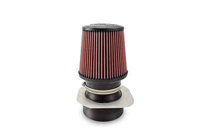 High-flow 4 inch M133 intake system for Mercedes CLA45 and GLA45 AMG featuring K&N performance filter, tube, and laser-cut aluminum flange