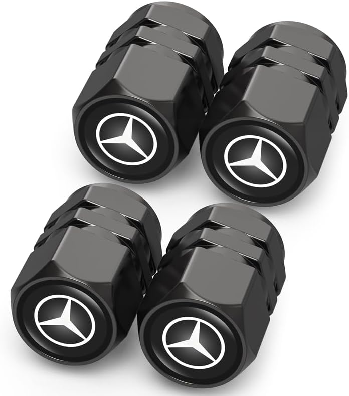 Car Tire Valve Caps Tire Dust Caps for Mercedes Benz CESM CLK GLK GL AB AMG GLS GLE AMG Series,4pcs Auto Tire Valve Stem Caps Tire Air Cover,Anodized Dust Caps for Car Tire,Leak-Proof