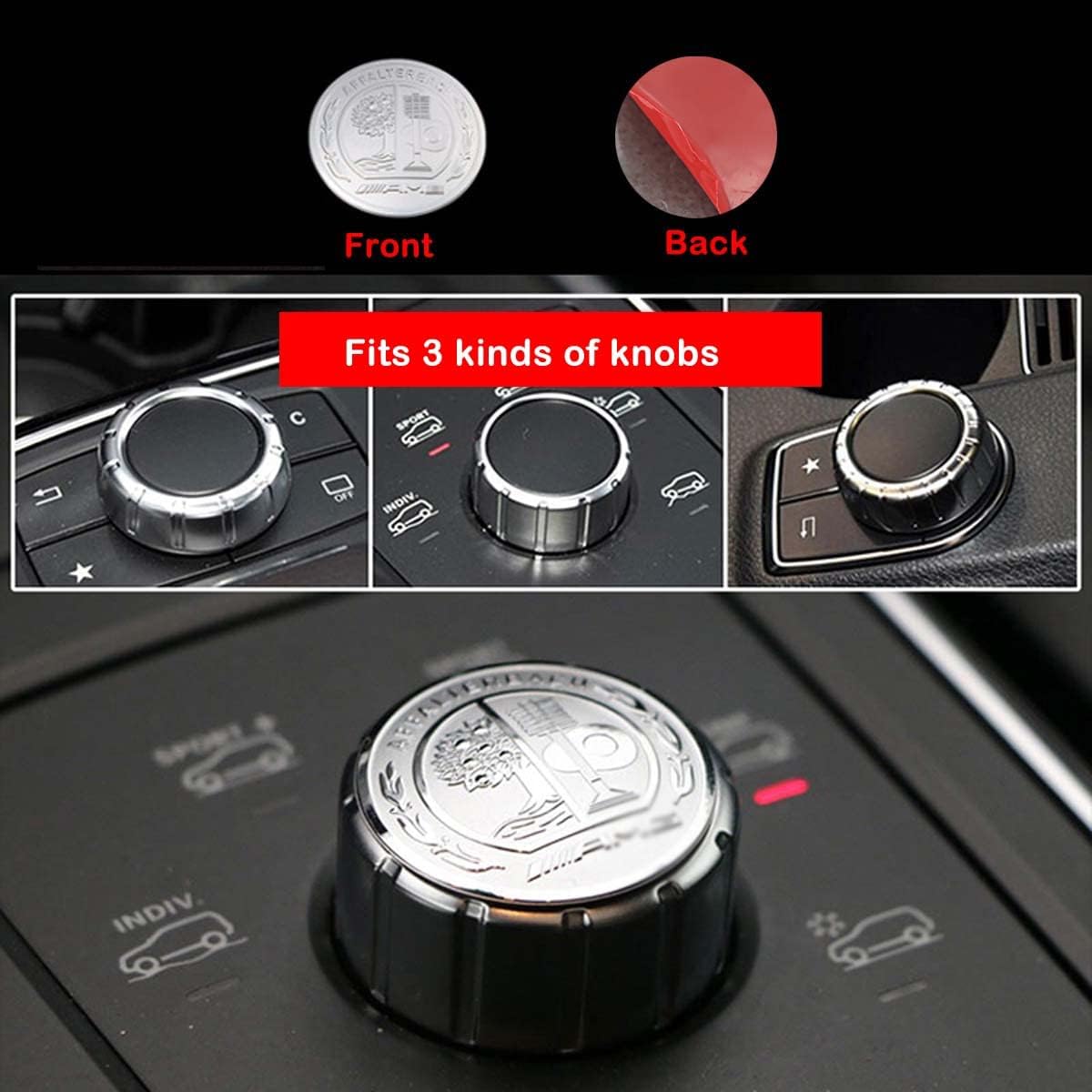 Silver AMG Center Console Multimedia Control Switch Button Knob Metal Modified Decorative Emblems Stickers Cover Decal Trim fit for A B E CLA GLE GLK GLA ML GL Class 29mm