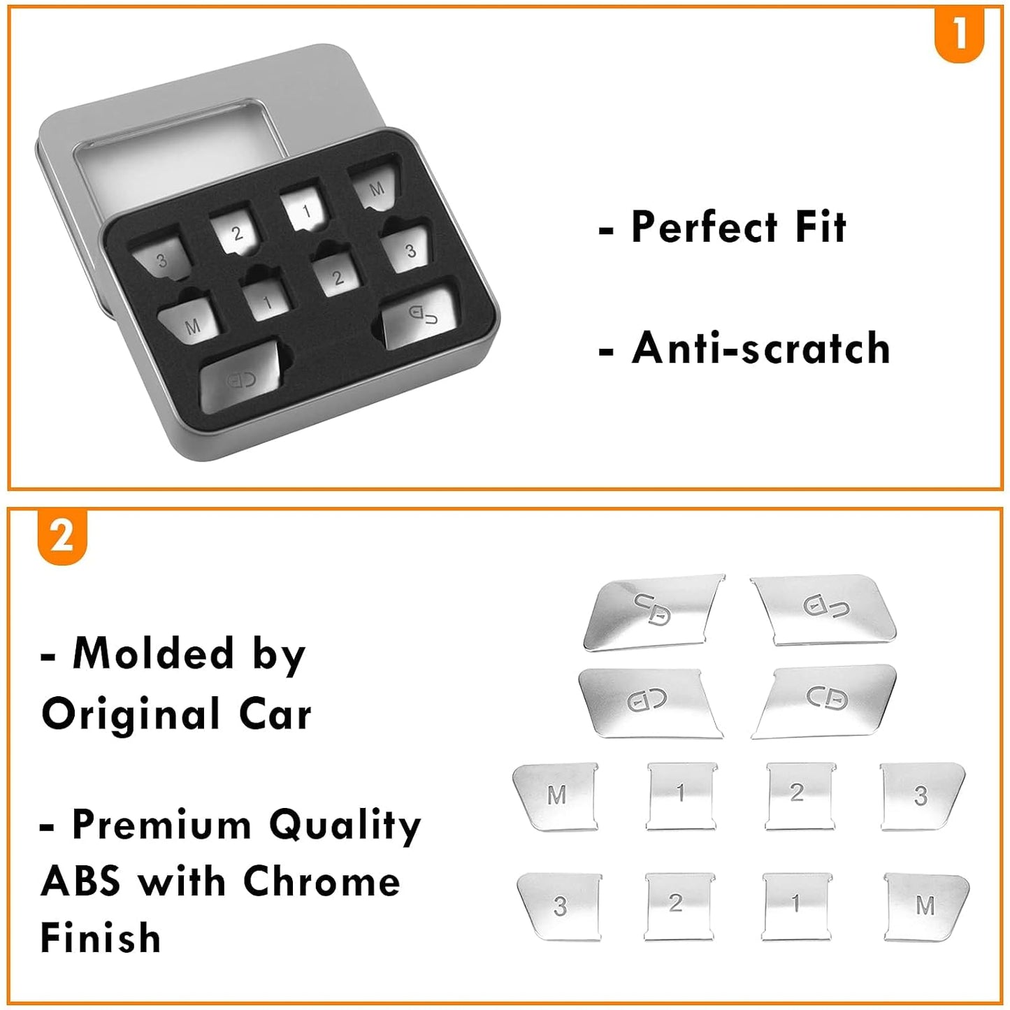 Mercedes W204 Door Lock Unlock Seat Memory Button Trim Covers -  Silver (12pcs)