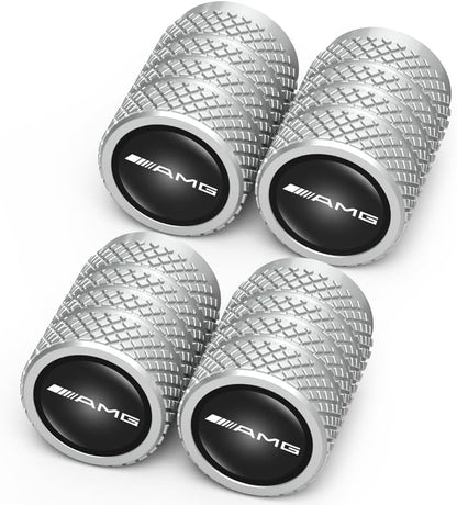 Black Car Tire Valve Caps, Auto Valve Stem Caps Compatible with Mercedes Benz AMG GT GLC GLE G C-Class S-Class E-Class GLA, 4PCS Leak-Proof Dust Caps for Car Tyres