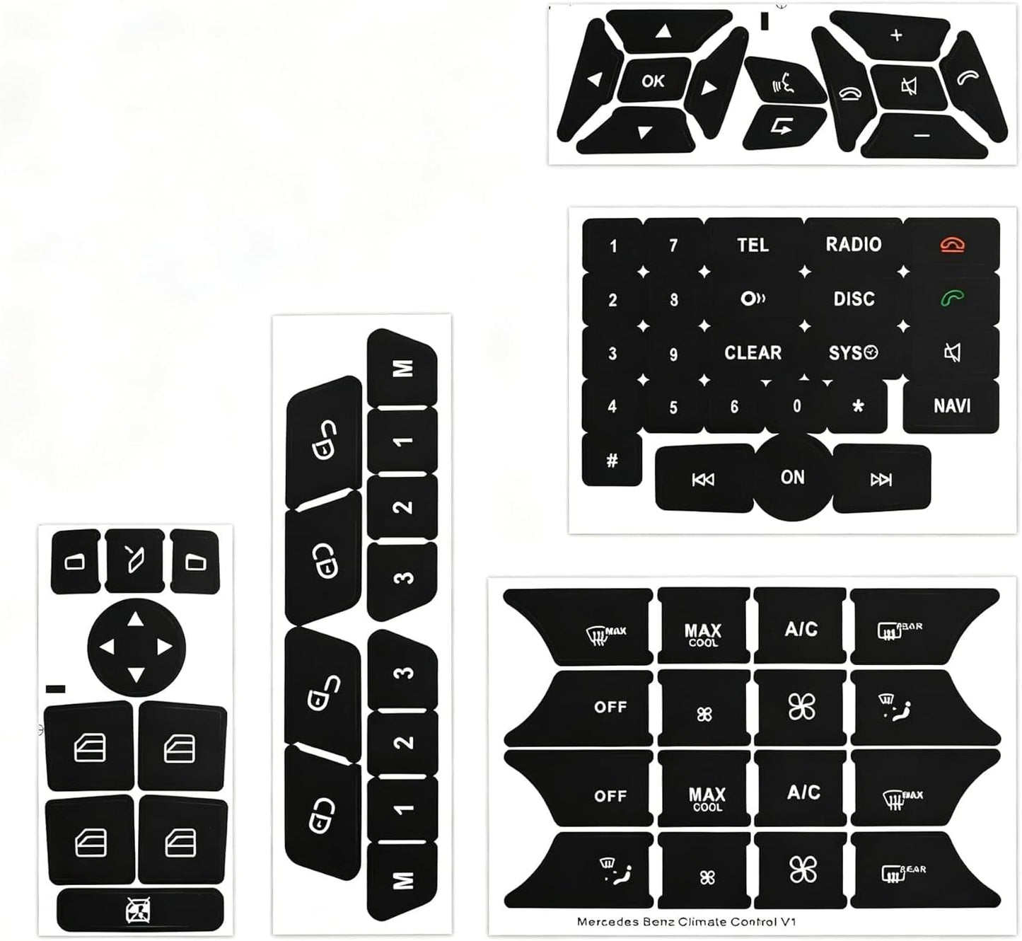 Mercedes Dashboard Button Repair Stickers Kit - Restore Faded Climate Radio Window Controls W204 W212 W205 CLA CLS GLC GLK