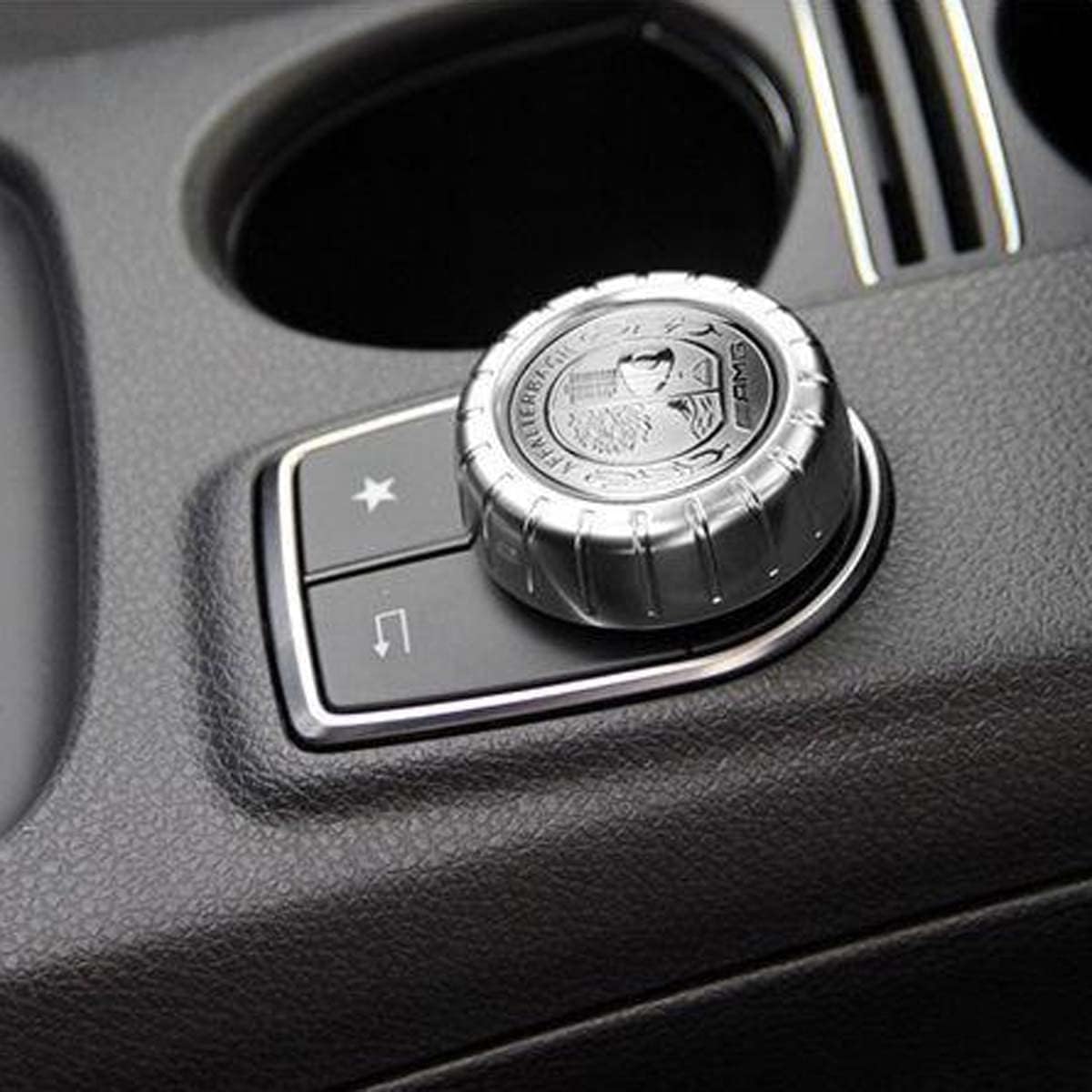 Silver AMG Center Console Multimedia Control Switch Button Knob Metal Modified Decorative Emblems Stickers Cover Decal Trim fit for A B E CLA GLE GLK GLA ML GL Class 29mm