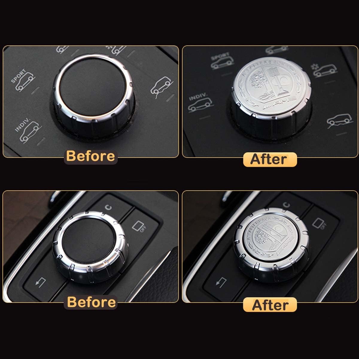 Silver AMG Center Console Multimedia Control Switch Button Knob Metal Modified Decorative Emblems Stickers Cover Decal Trim fit for A B E CLA GLE GLK GLA ML GL Class 29mm