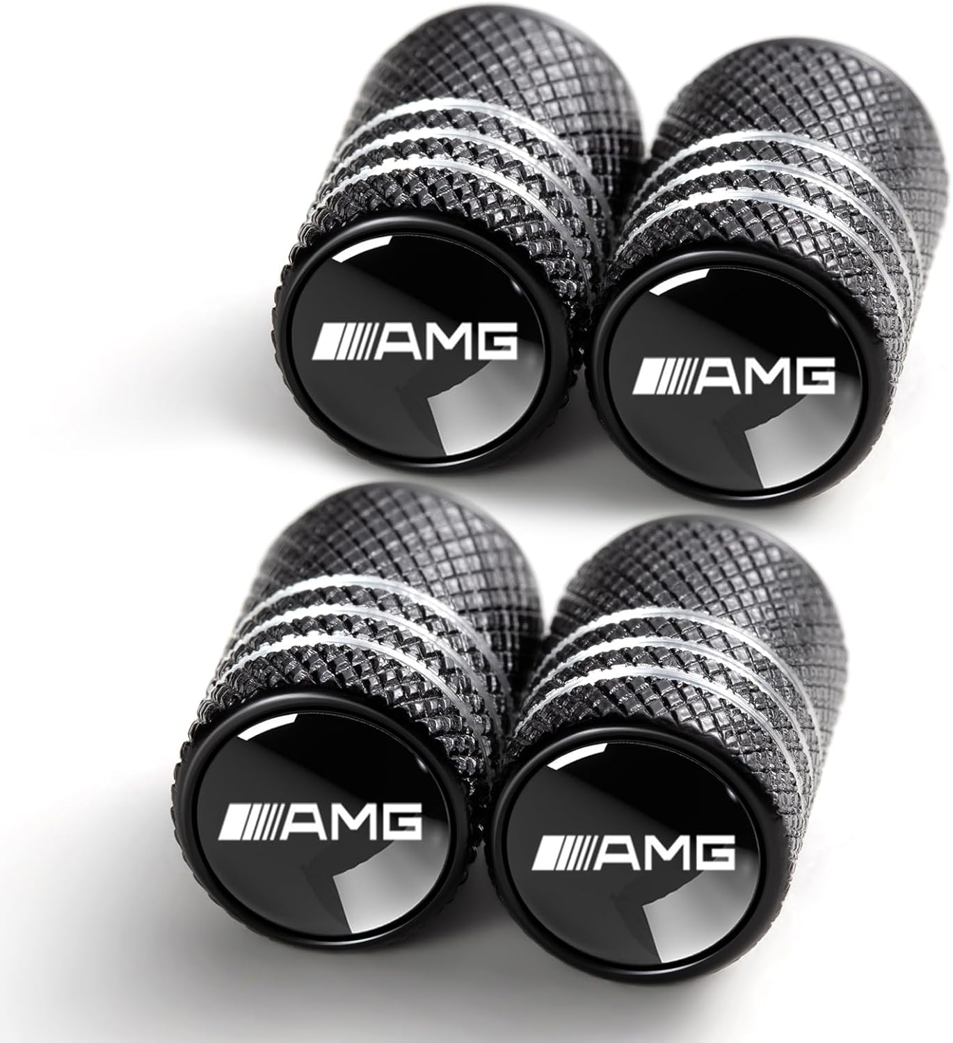 AMG Valve Stem Caps - Black, Silver Accents