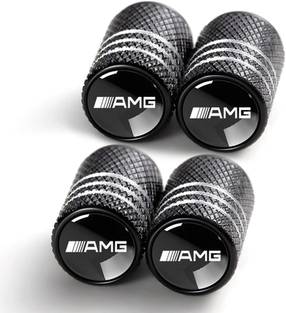 AMG Valve Stem Caps - Black, Silver Accents