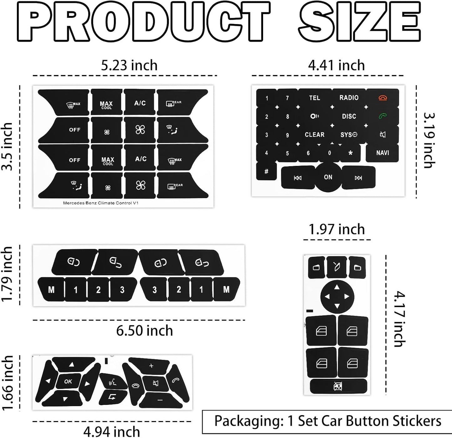 Mercedes Dashboard Button Repair Stickers Kit - Restore Faded Climate Radio Window Controls W204 W212 W205 CLA CLS GLC GLK