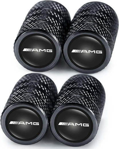 Black Car Tire Valve Caps, Auto Valve Stem Caps Compatible with Mercedes Benz AMG GT GLC GLE G C-Class S-Class E-Class GLA, 4PCS Leak-Proof Dust Caps for Car Tyres