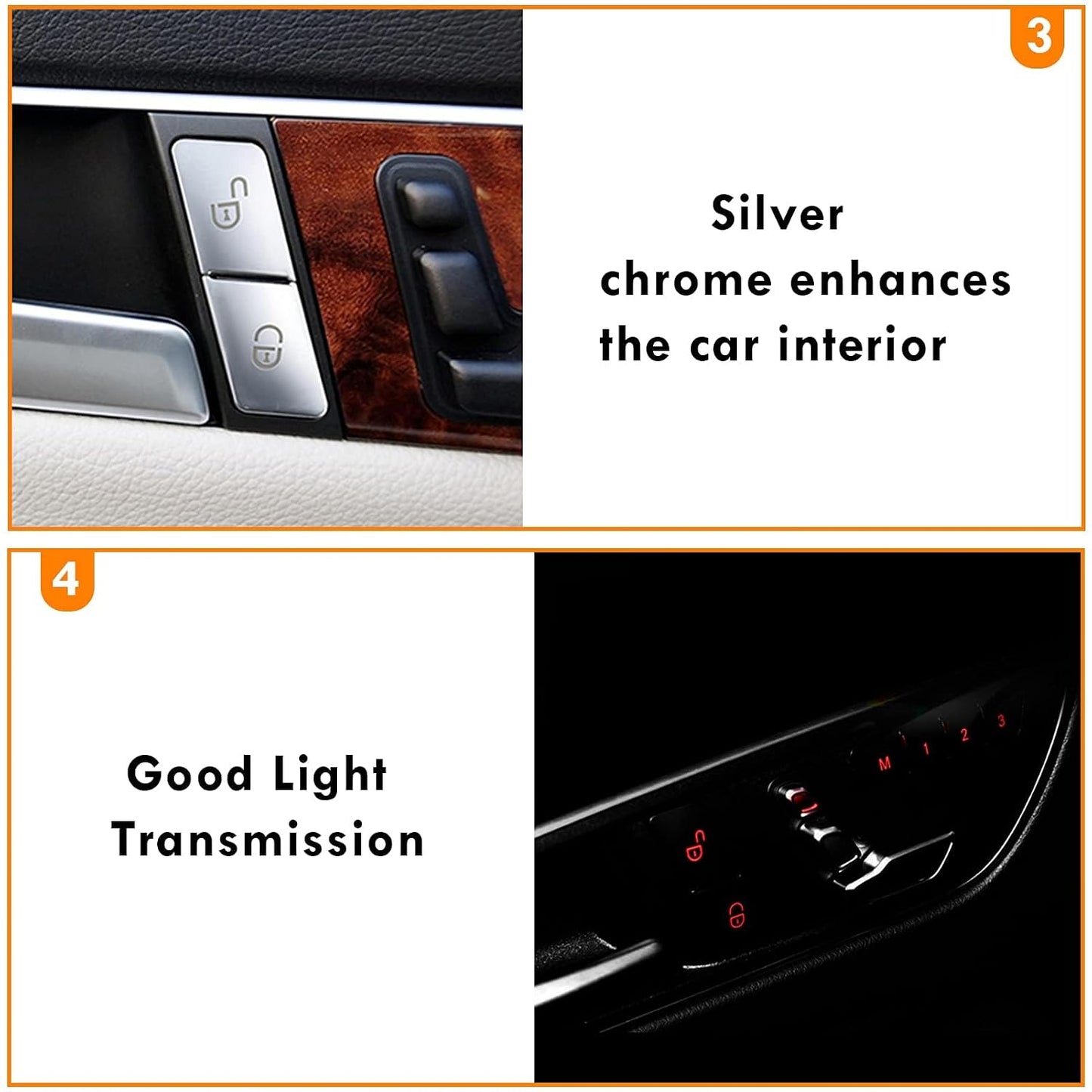 Mercedes W204 Door Lock Unlock Seat Memory Button Trim Covers -  Silver (12pcs)
