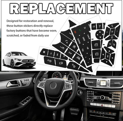 Mercedes Dashboard Button Repair Stickers Kit - Restore Faded Climate Radio Window Controls W204 W212 W205 CLA CLS GLC GLK