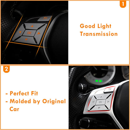 Silver Mercedes steering wheel button trim stickers — alternate view of the overlay set