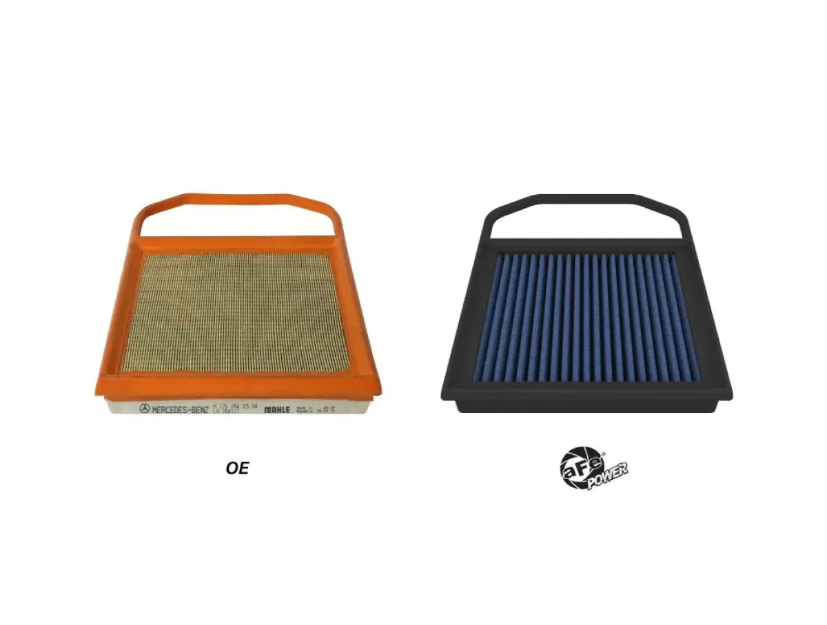 Comparison of aFe Pro 5R intake filter versus factory Mercedes AMG air filter
