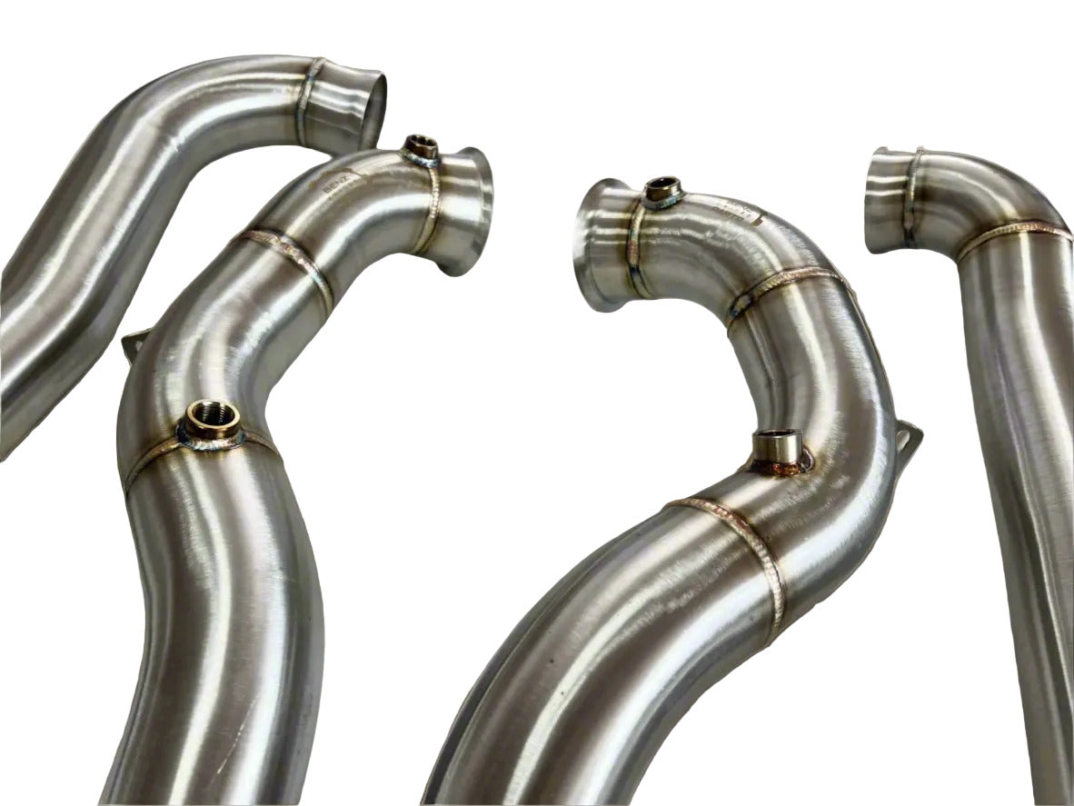 AMG GT M178 downpipes showing platform-specific routing and bends