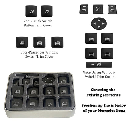 BenzUnited Parts complete 14 piece Mercedes door and window switch button decor trim cover kit for C E GLK ML Class W204 W212 W166