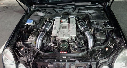 3″ aluminum M113k intake kit installed with purple and blue silicone couplers – Mercedes-AMG E55 CLS55 SL55