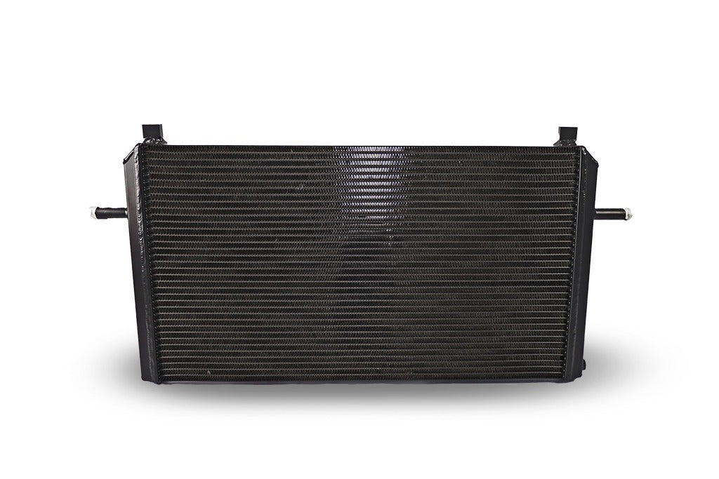 BenzUnited Parts M133 complete cooling kit with front mount heat exchanger shown from front angle for Mercedes CLA45 GLA45 AMG