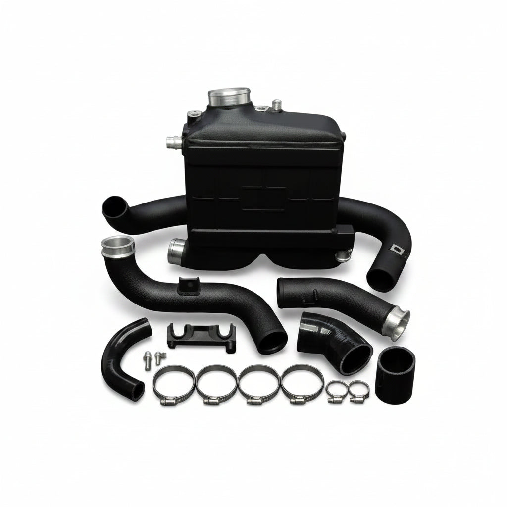 BenzUnited Parts M276 performance intercooler upgrade kit complete with large core, charge pipes, clamps, brackets and all hardware for Mercedes C43 AMG, GLC43 AMG, GLE43 AMG, E43 AMG and E400