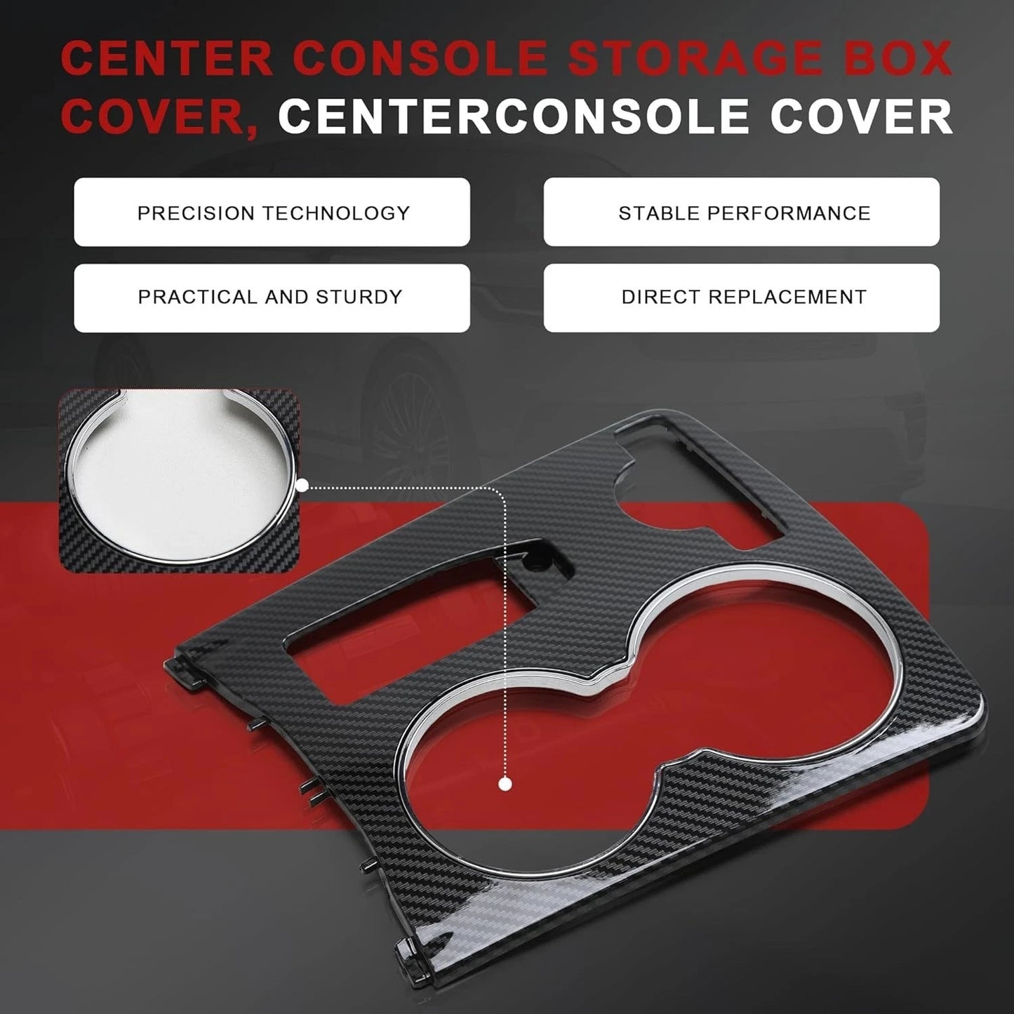 Mercedes C207 E-Class carbon fiber style center console cupholder cover with chrome ring
